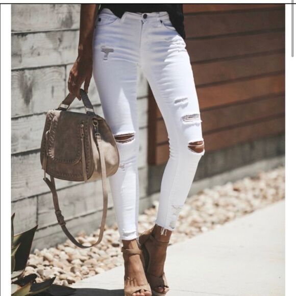 Kancan Vanessa Mid Rise Distressed Raw Hem Ankle Skinny Jeans in White NEW - Picture 2 of 5